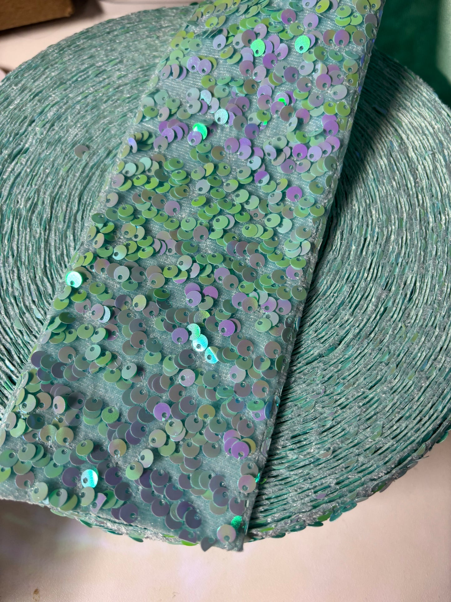 3 INCH AQUA SEQUIN 36  inches ***