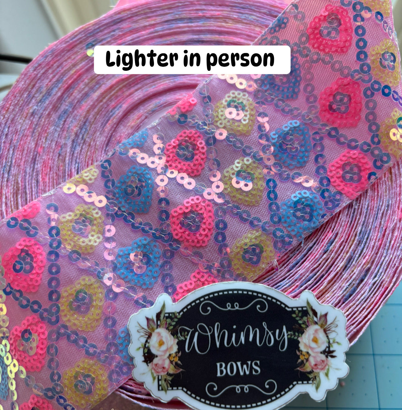 3 INCH SEQUIN HEARTS ON SEQUIN ON PINK