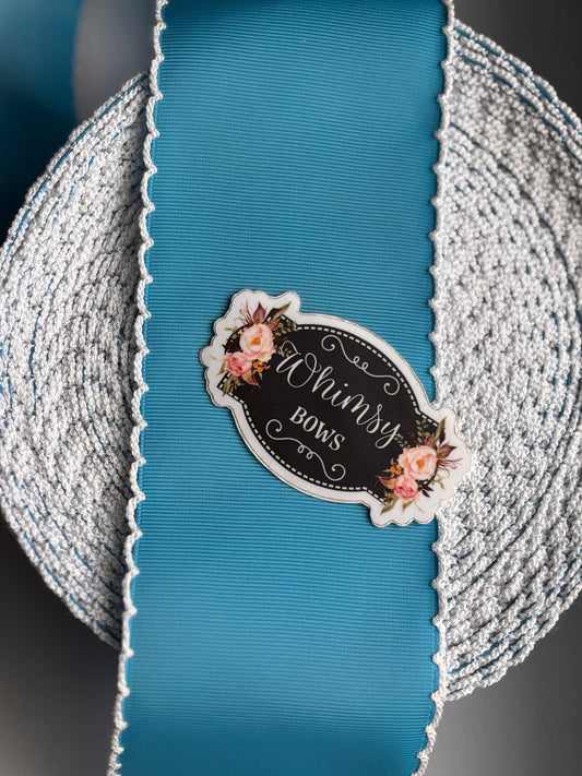 TURQUOISE WITH WHITE  MOONSTITCH  1.5 inch