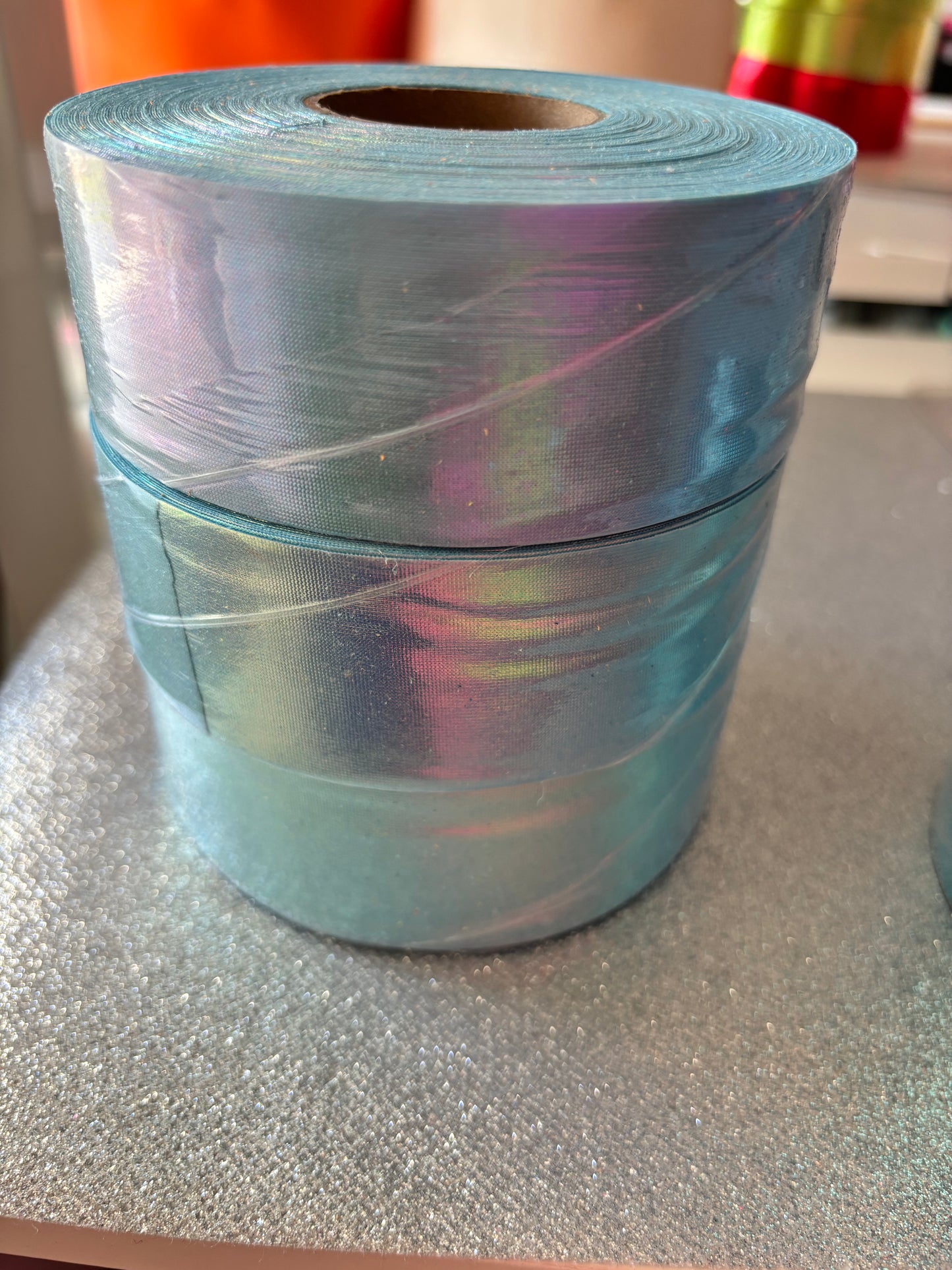 1.5 inch Turquoise AB METALLIC  ribbon BIAS 25 yards