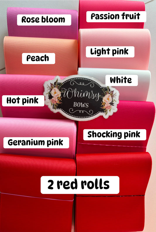 SOLID 3 INCH -  20 Yard solid grosgrain ribbon - 2 yds each color - RED PINK TONES