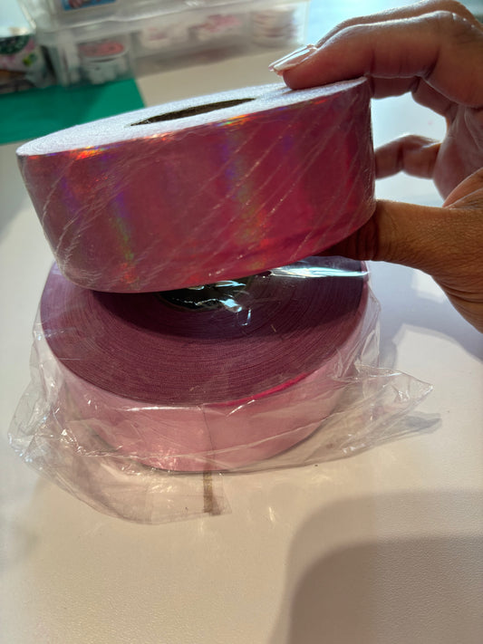 1.5 inch PINK  METALLIC  ribbon BIAS 25 yards