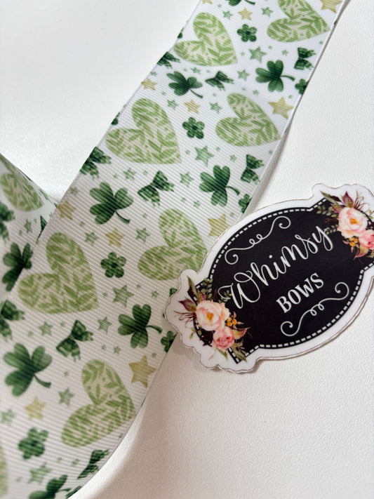 SHAMROCK ST PATRICK HEARTS  2 inch Ribbon