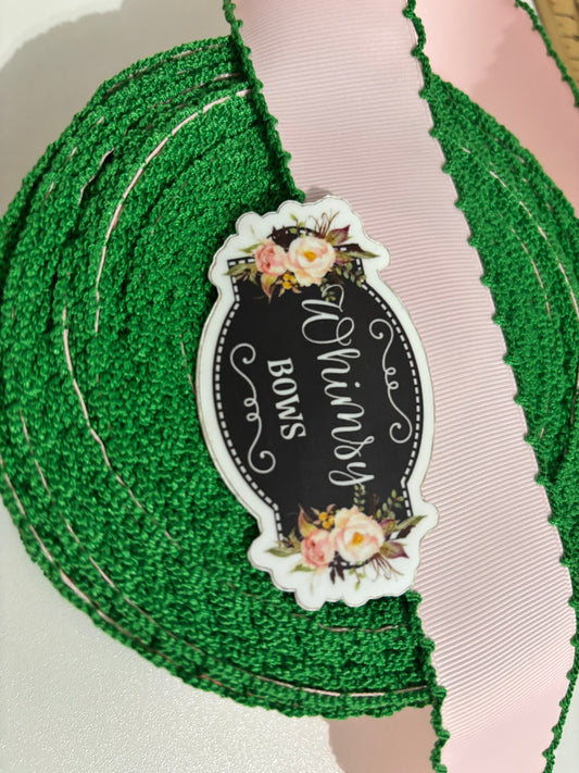 1.5. LIGHT PINK W GREEN MOONSTITCH RIBBON