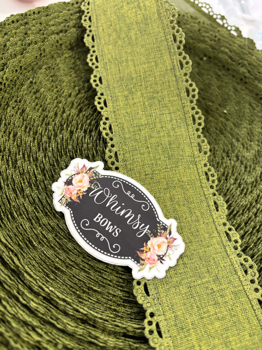 2.5 inch  SCALLOPED LACE OLIVE GREEN  RIBBON NO WIRE