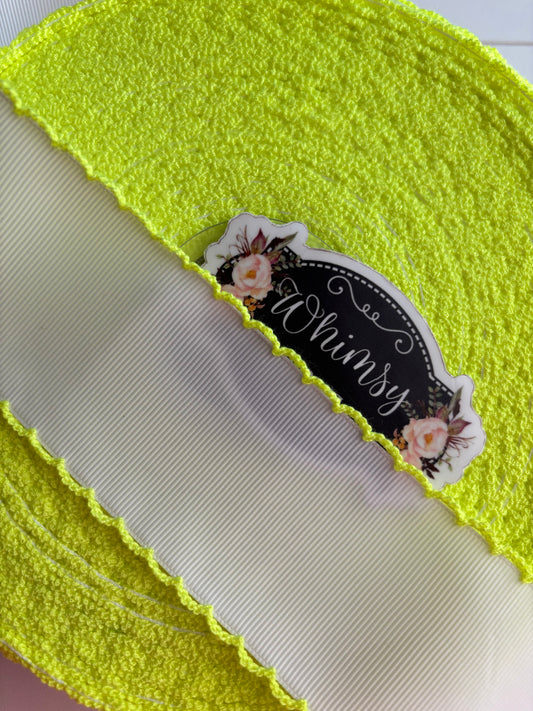 WHITE 2 INCH MOONSTITCH WITH YELLOW NEON  STITCHING