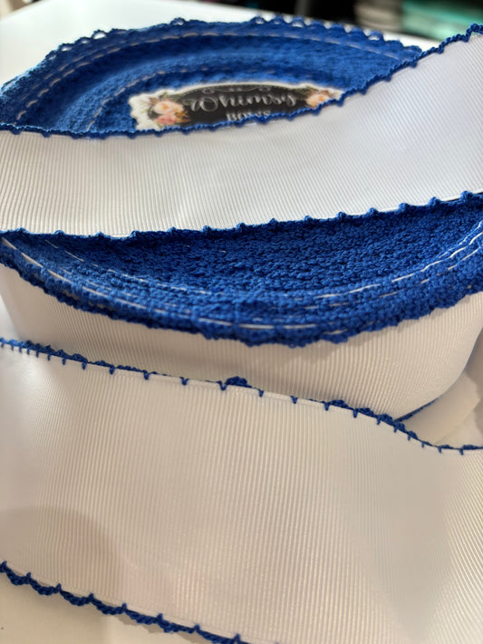 2 INCH  WHITE WITH ROYAL BLUE  STITCHING