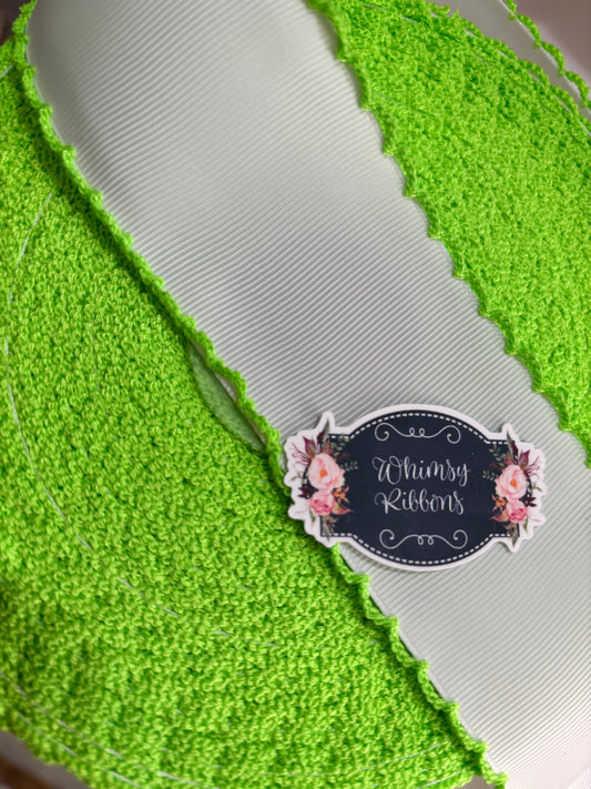 WHITE 2 INCH MOONSTITCH WITH ACID GREEN STITCHING