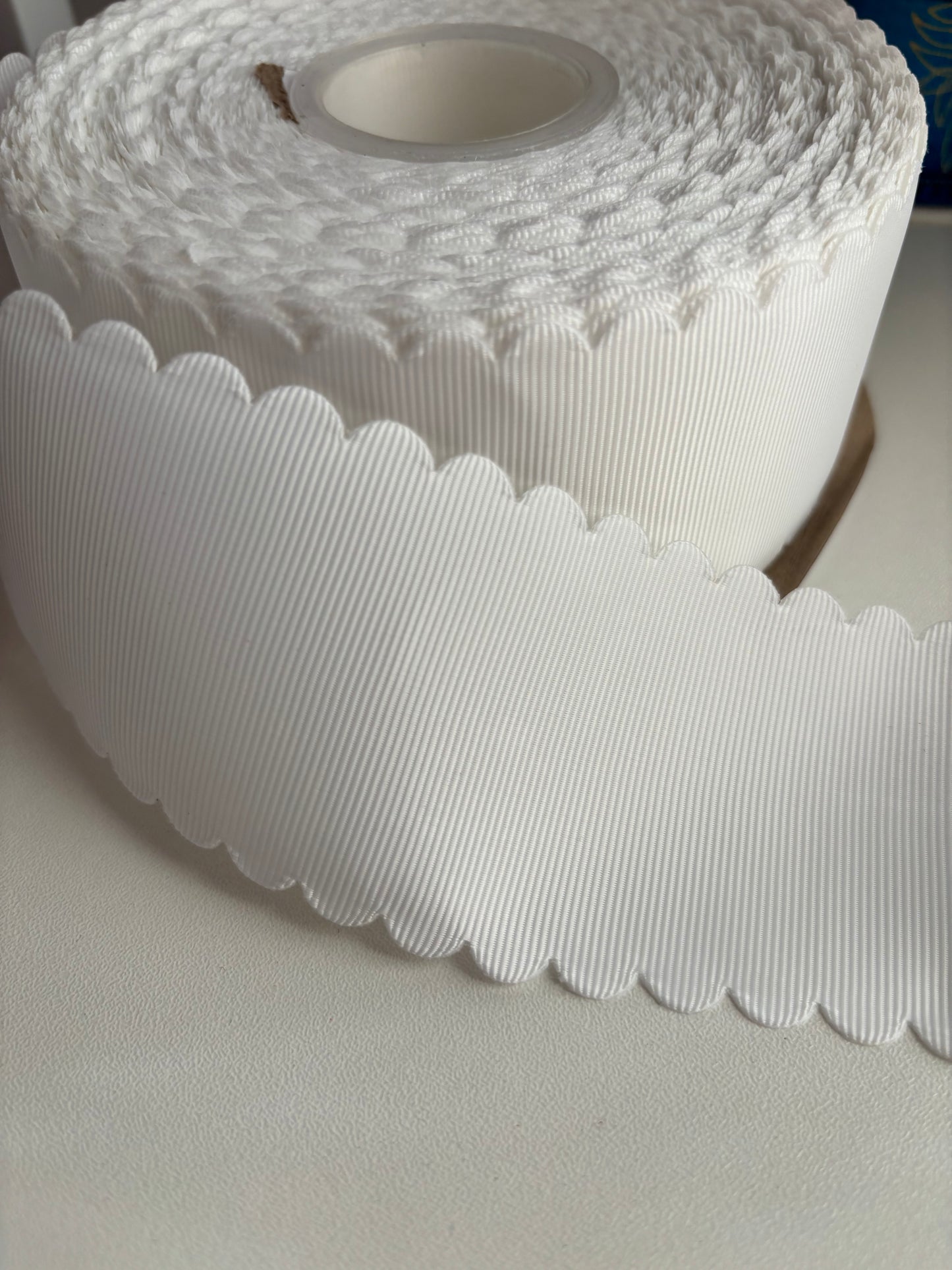 2.25 inch WHITE SOLID GROSGRAIN SCALLOPED TRIM RIBBON