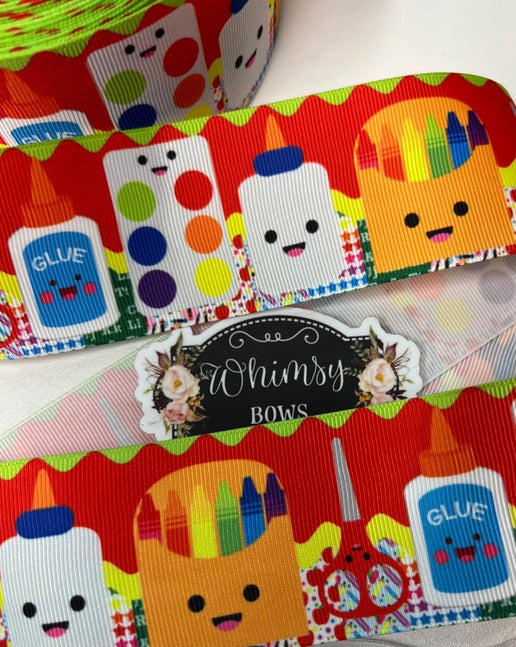 2 INCH SCHOOL SUPPLIES  PRINTED RIBBON