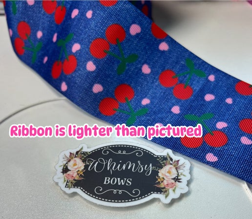 Cherries on denim 3 inch ribbon