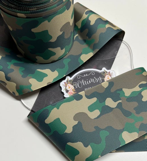 CAMO 3 INCH GROSGRAIN RIBBON  - LOW YARDS