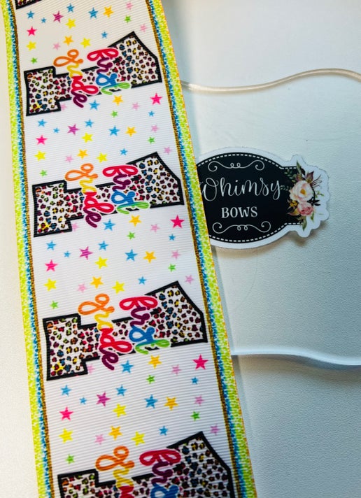 1ST GRADE RAINBOW CHEETAH 3 INCH RIBBON