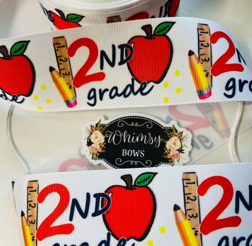 2 INCH 2ND GRADE APPLE GROSGRAIN PRINTED RIBBON